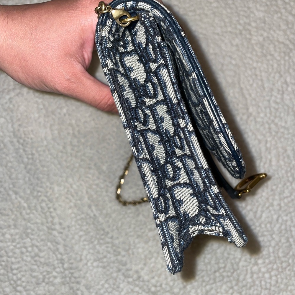 Dior Saddle Wallet On Chain (Saddle Pouch) in Blue Oblique Jacquard - Picture 10 of 13